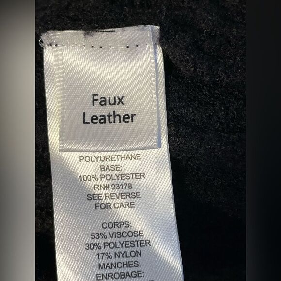 Tahari Faux Leather Puff Sleeve Sweater Black Cable Knit M - Picture 7 of 8